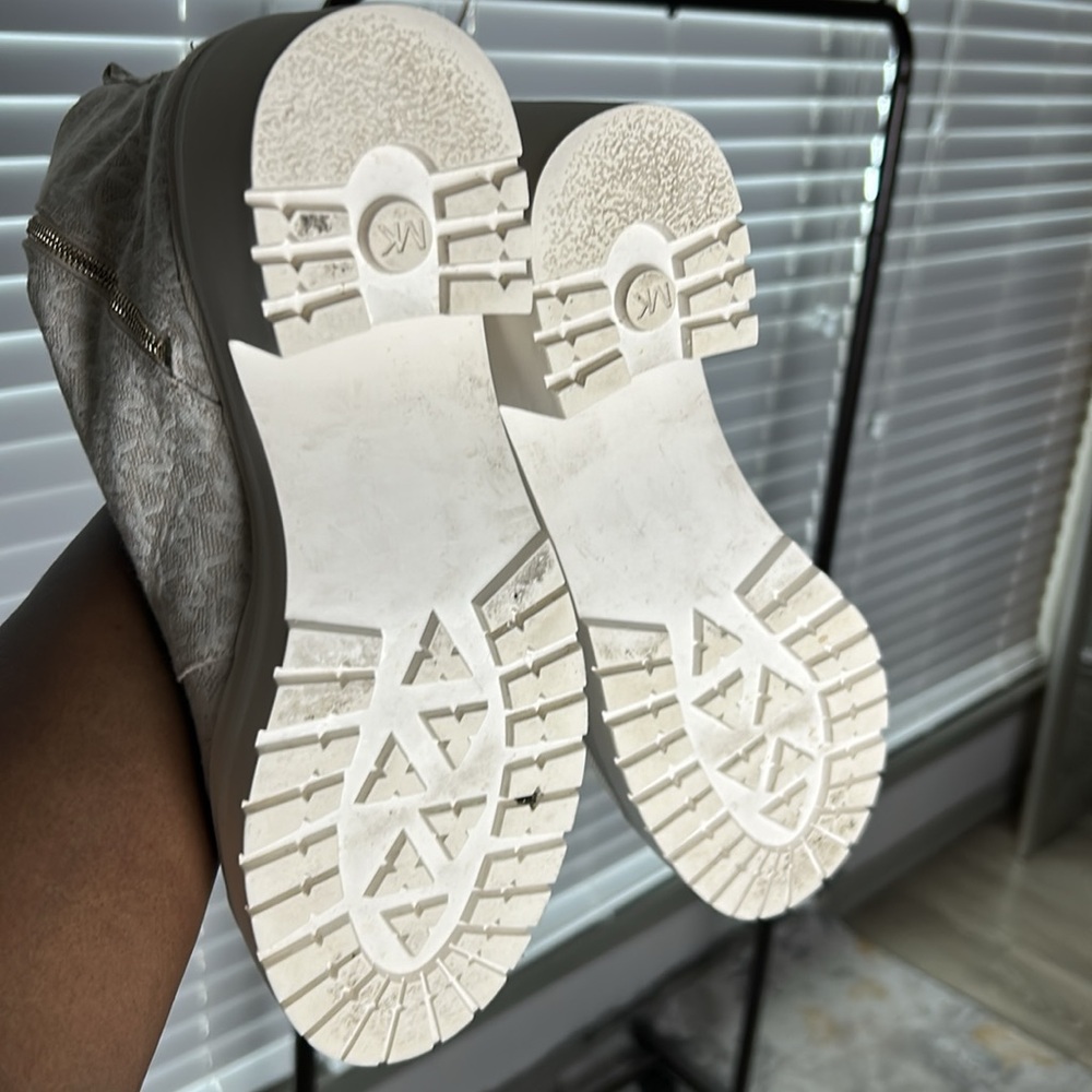 Michael Kors Cream MK Print Heel Ankle Boots - Picture 4 of 4